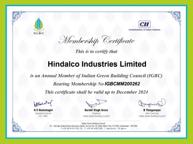 Hindalco Industries Limited Certificate | Eternia Windows
