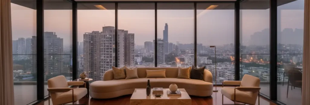Modern aluminium windows in home office